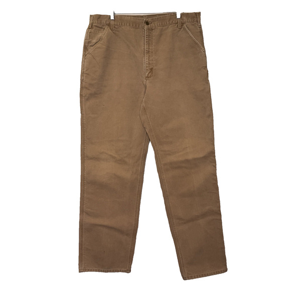 Carhartt Carpenter Heavy Duty Work Utility Pants Mens Sz 38x35? Tan Duck Canvas - Picture 1 of 6